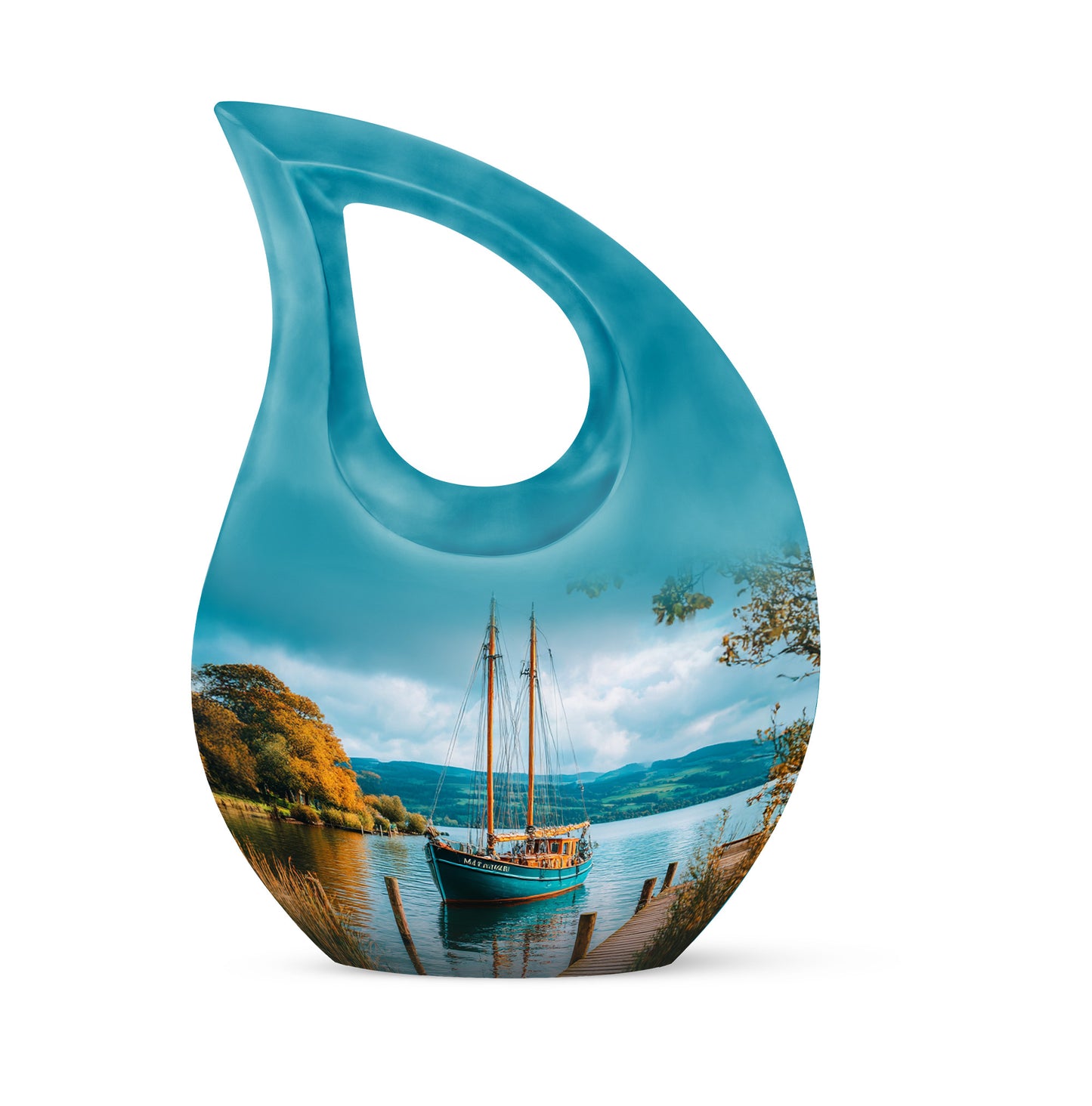 Personalized Teal Boat Cremation Urns for Ashes - Captivating 10-inch - Yatskia