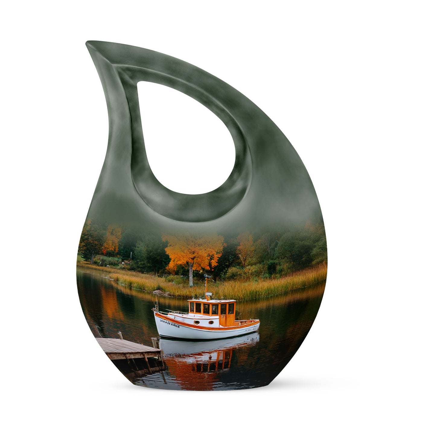 Personalized Green Steadfast Boat Cremation Urns for Human Ashes - 10-inch, 200 cu in - Yatskia