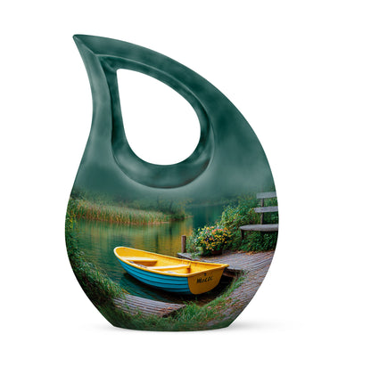 Harmonious Boat Cremation Urns for Human Ashes - Teal 10-inch - Yatskia