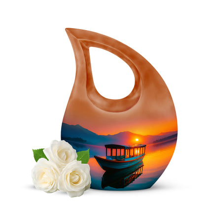 Red Serene Boat Memorial Urn for Ashes - 10-inch, 200 cu in - Yatskia