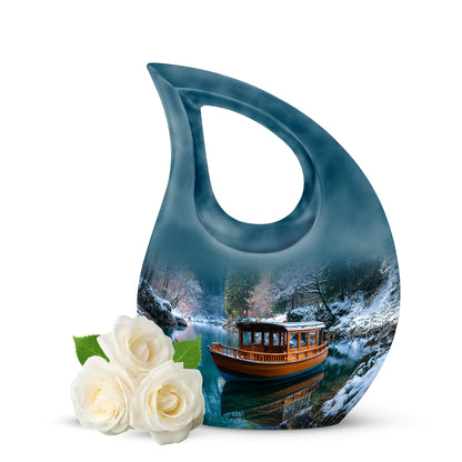 Personalized Seraphic Boat Cremation Urns - Blue 10-inch, 200 cu in - Yatskia