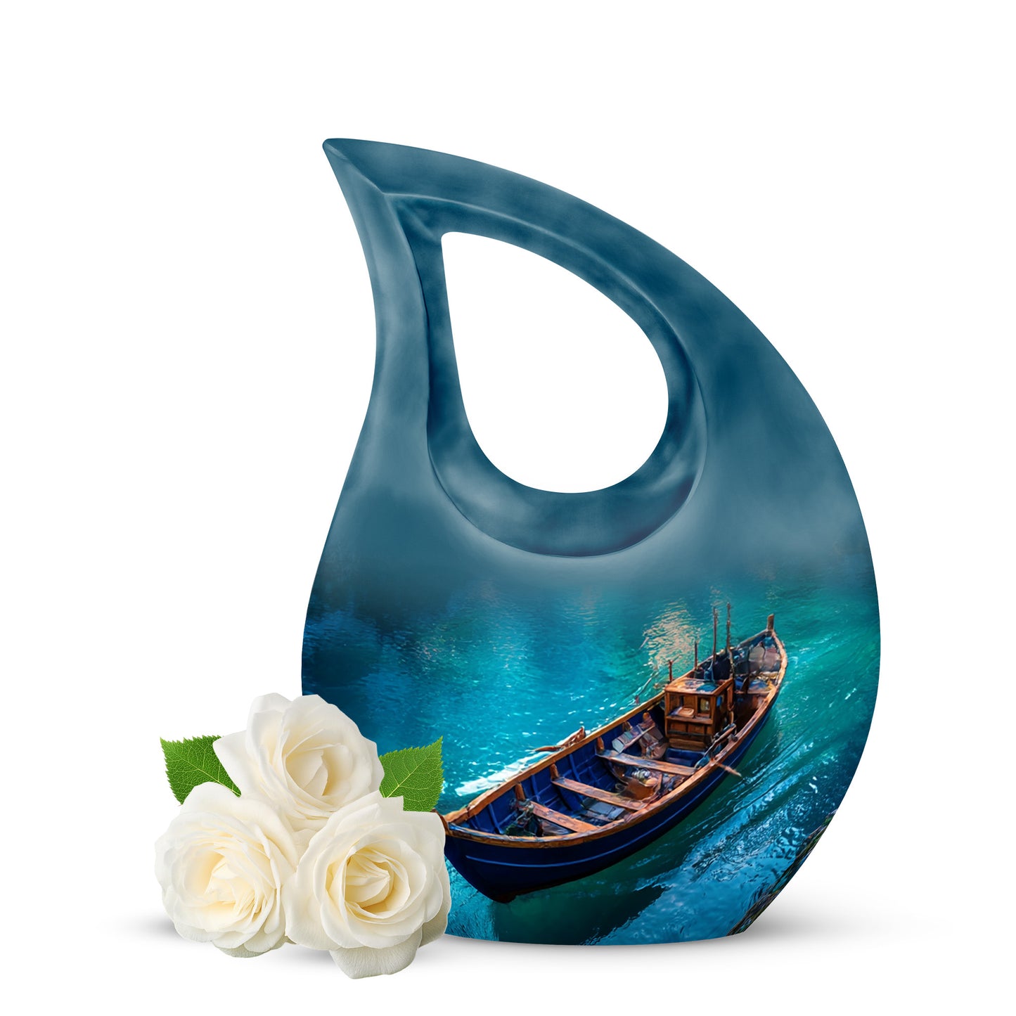 Blue Boat Cremation Urns - Imperial Keepsake 10-inch, 200 cu in - Yatskia