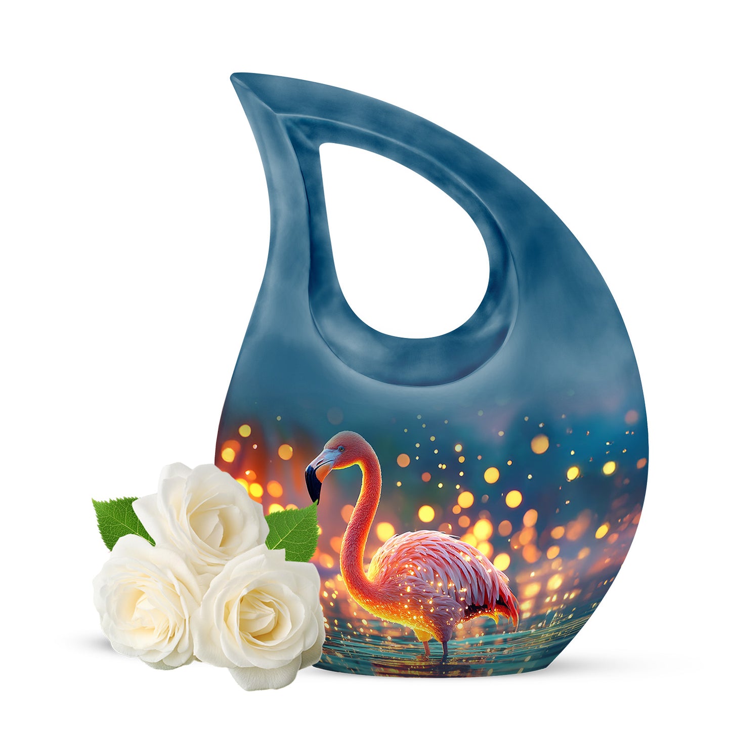 Radiant Flamingo Memorial Cremation Urns - Teal 10-inch, 200 cu in - Yatskia