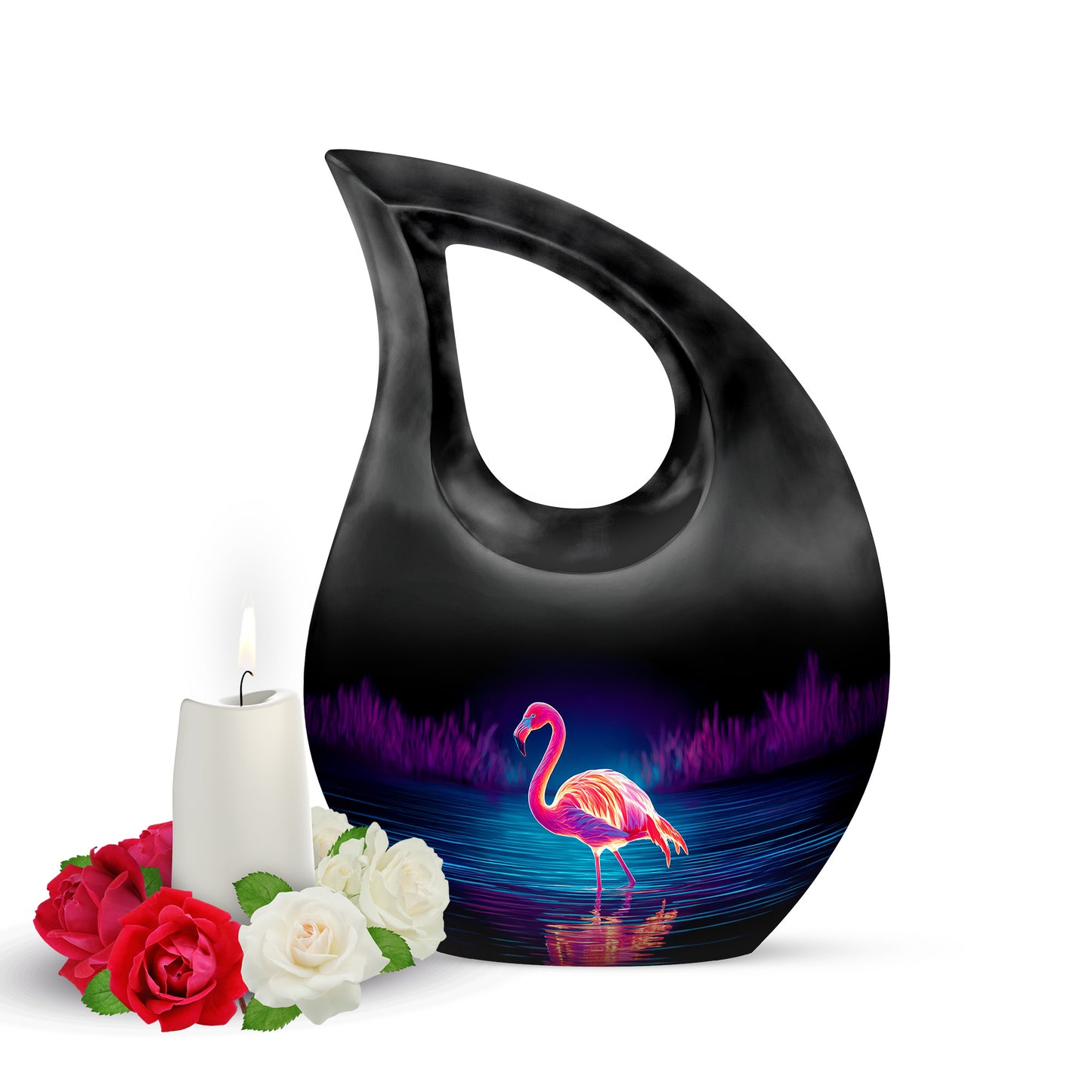 Personalized Black Steadfast Flamingo Cremation Urns for Human Ashes - 10-inch, 200 cu in - Yatskia