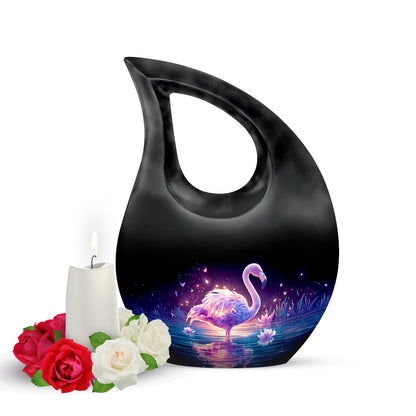 Black Breathtaking Flamingo Memorial Urn for Ashes - 10-inch, 200 cu in - Yatskia