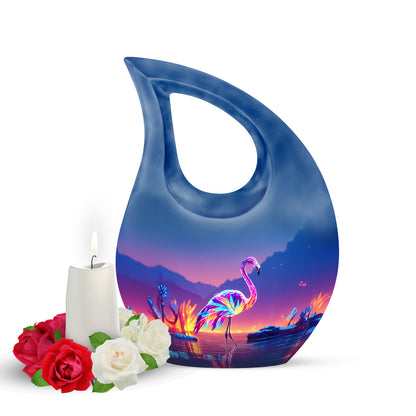 Personalized Blue Revered Flamingo Cremation Urns for Human Ashes - 10-inch, 200 cu in - Yatskia