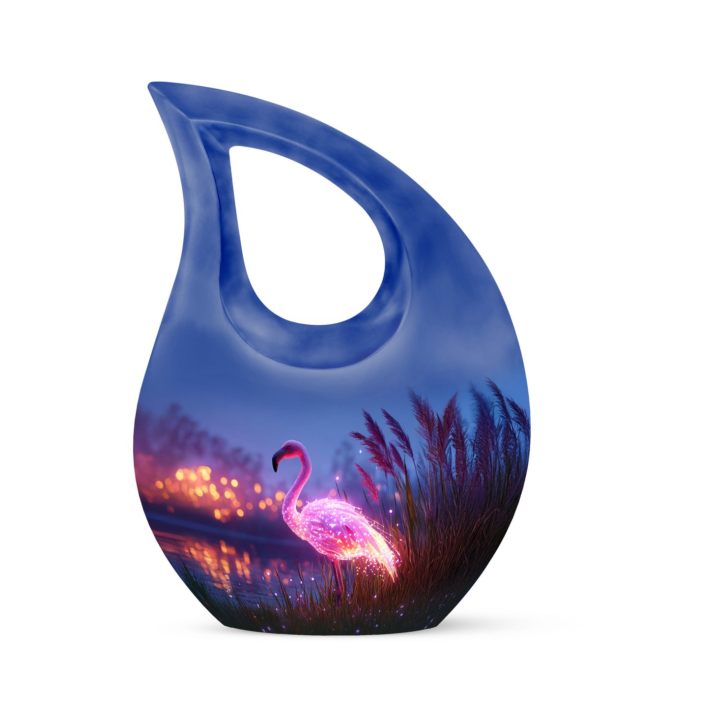 Blue Comforting Flamingo Memorial Urn for Ashes - 10-inch, 200 cu in - Yatskia