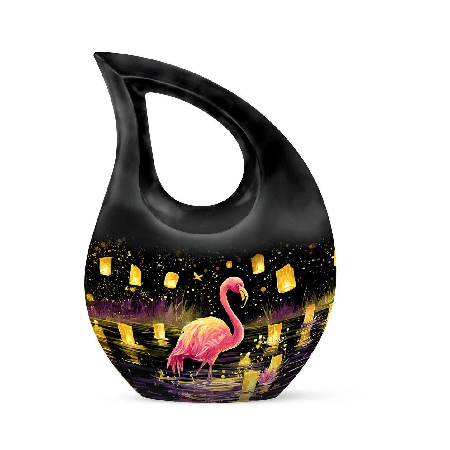 Black Treasured Flamingo Cremation Urns for Human Ashes - 10-inch, 200 cu in - Yatskia