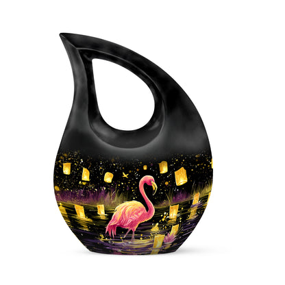 Black Treasured Flamingo Cremation Urns for Human Ashes - 10-inch, 200 cu in - Yatskia