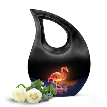 Personalized Black Sovereign Flamingo Cremation Urns for Human Ashes - 10-inch, 200 cu in - Yatskia