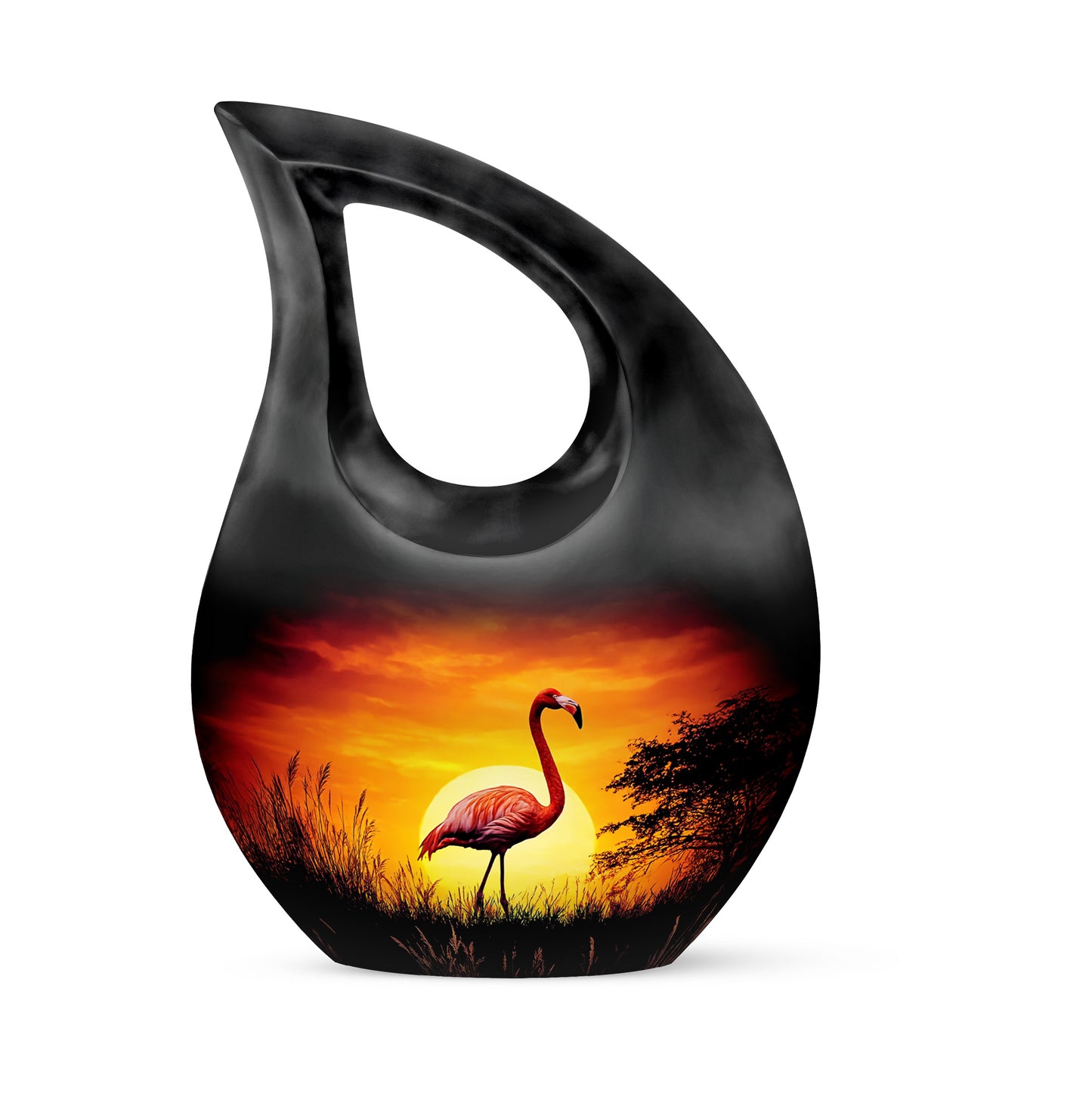 Black Comforting Flamingo Memorial Urn for Ashes - 10-inch, 200 cu in - Yatskia