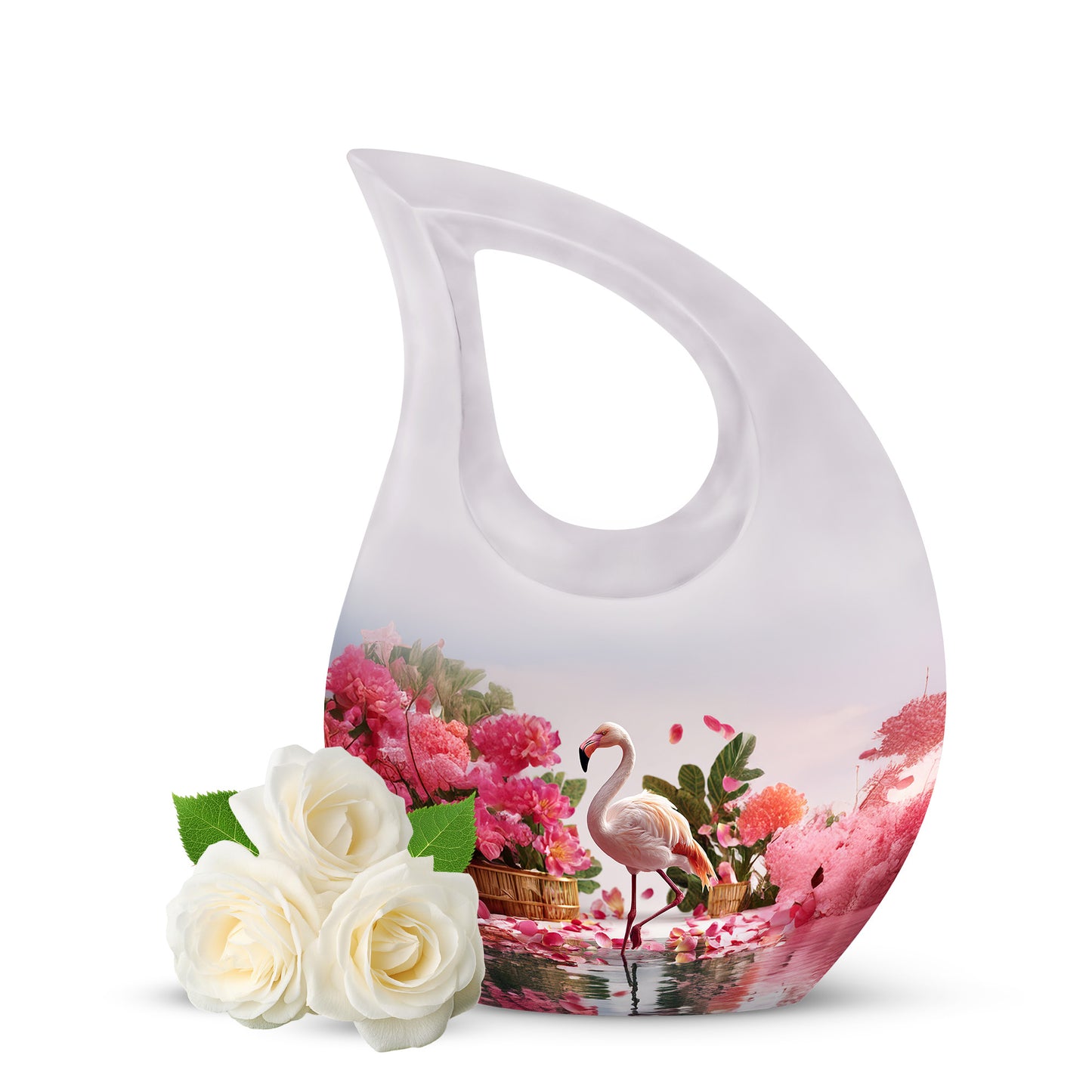 Personalized Silver Revered Flamingo Cremation Urns for Human Ashes - 10-inch, 200 cu in - Yatskia