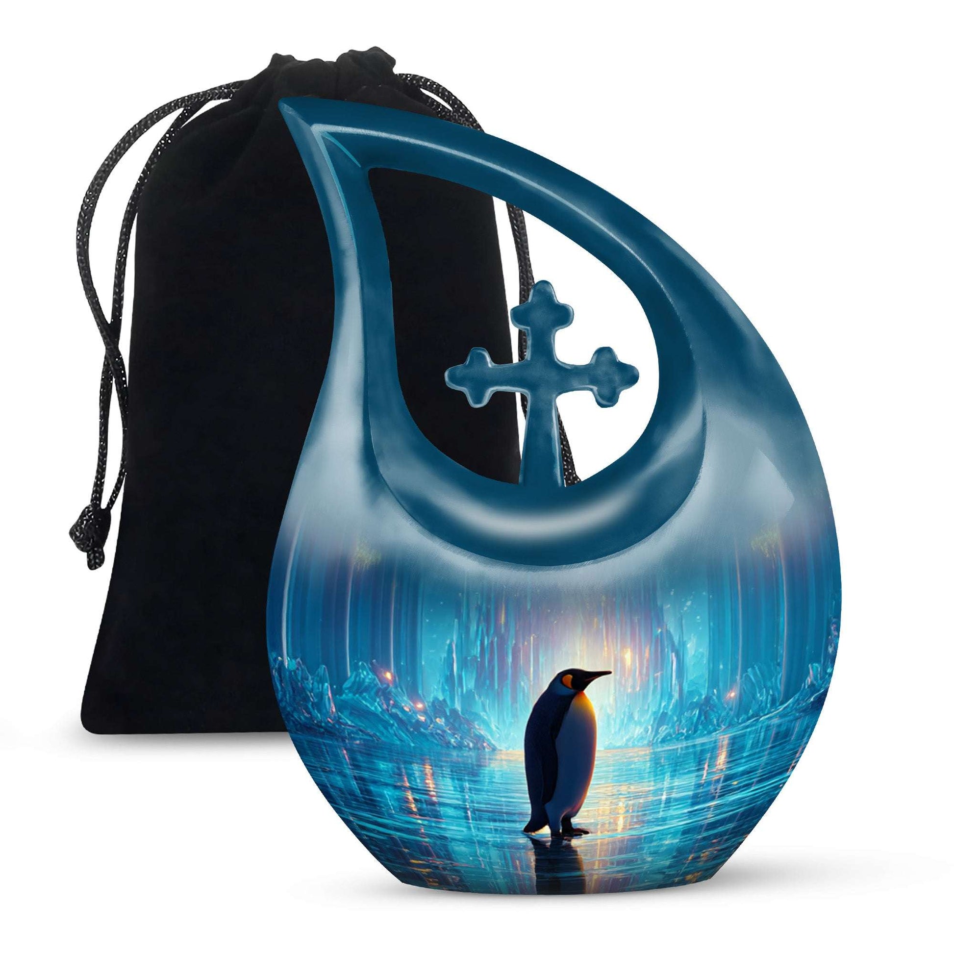 Penguin Large Cremation Urns - Blue Urn For Adult Male & Female