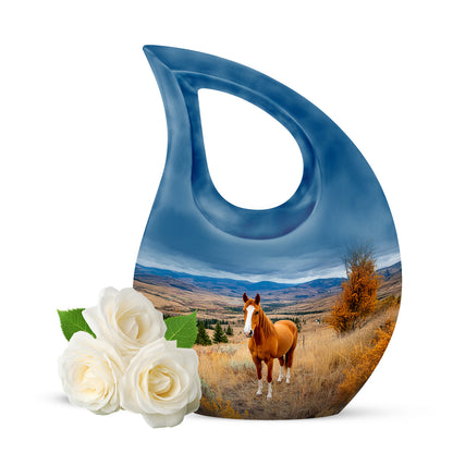 Blue Beloved Horse Cremation Urns for Human Ashes - 10-inch, 200 cu in - Yatskia