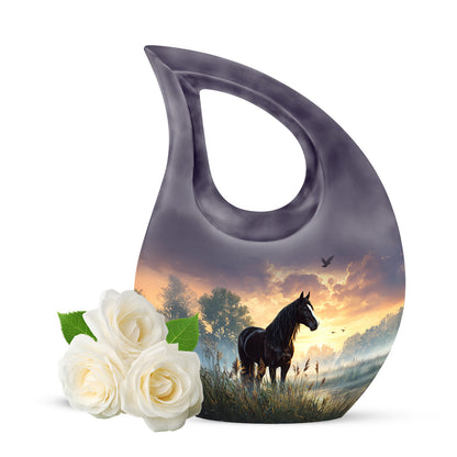 Black Horse Cremation Urns - Opulent Honor 10-inch, 200 cu in - Yatskia