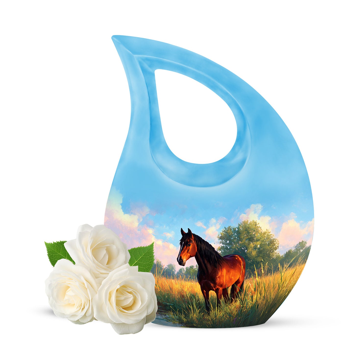 Personalized Blue Heavenly Horse Cremation Urns for Human Ashes - 10-inch, 200 cu in - Yatskia