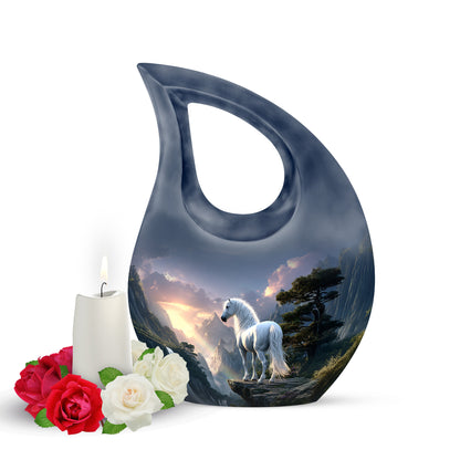 Inspiring Blue Horse Sanctuary Urn for Human Ashes - 10-inch, 200 cu in - Yatskia