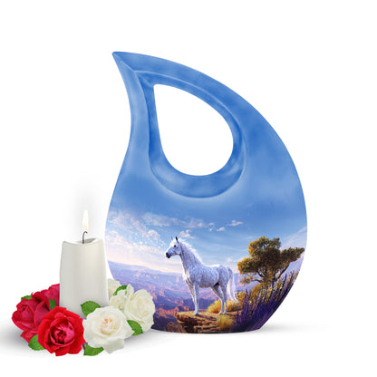 Everlasting Blue Horse Remembrance Urn for Human Ashes - 10-inch, 200 cu in - Yatskia