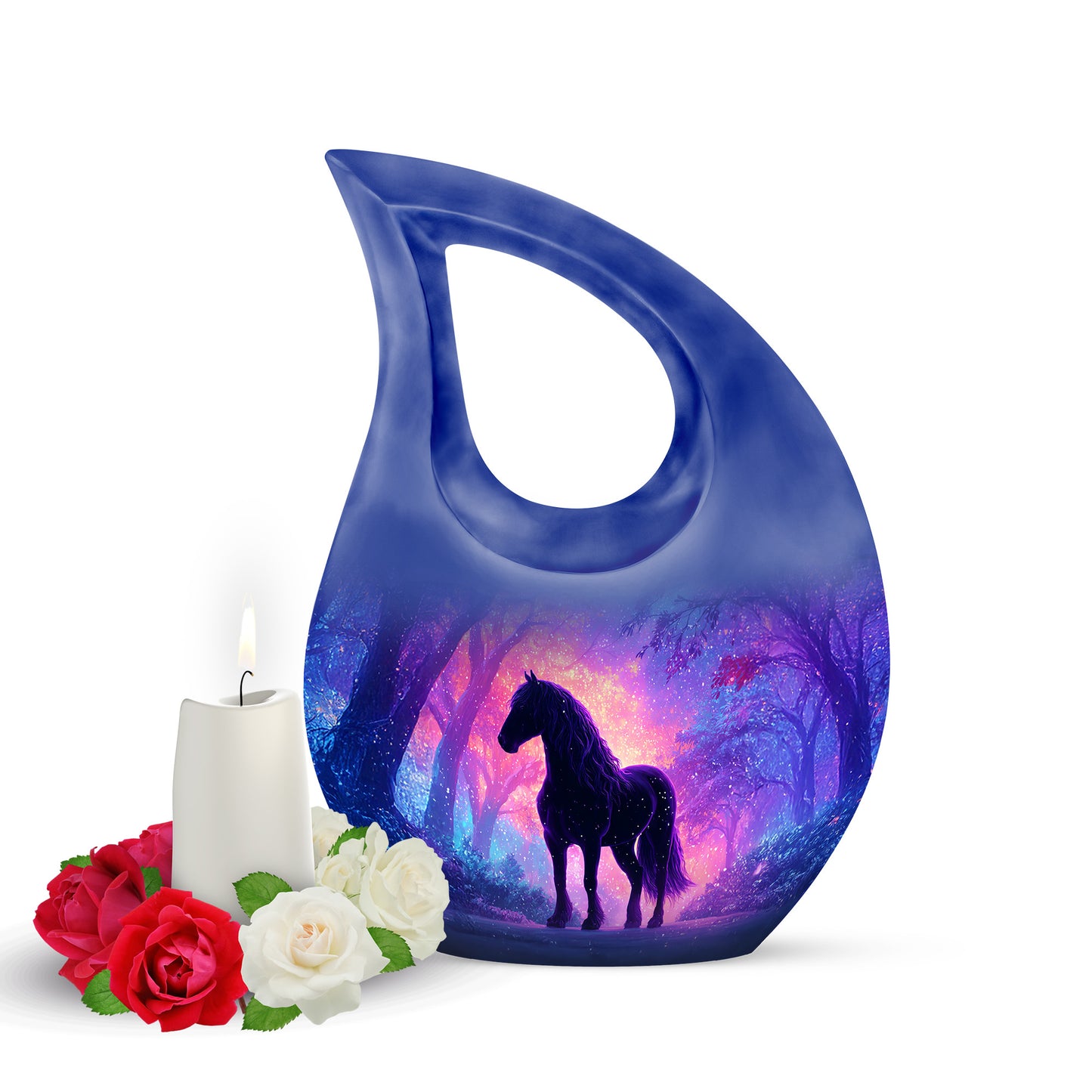 Personalized Blue Horse Cremation Urns for Ashes - Peaceful 10-inch - Yatskia