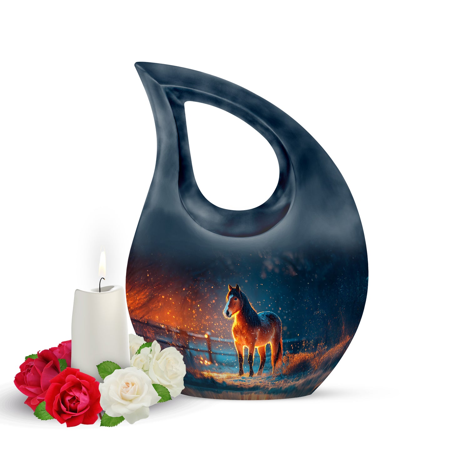 Divine Blue Horse Cremation Urn for Ashes - 10-inch, 200 cu in - Yatskia