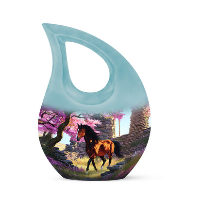 Personalized Pink Heavenly Horse Cremation Urns for Human Ashes - 10-inch, 200 cu in - Yatskia