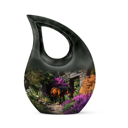 Personalized Black Horse Cremation Urns for Ashes - Enchanting 10-inch - Yatskia