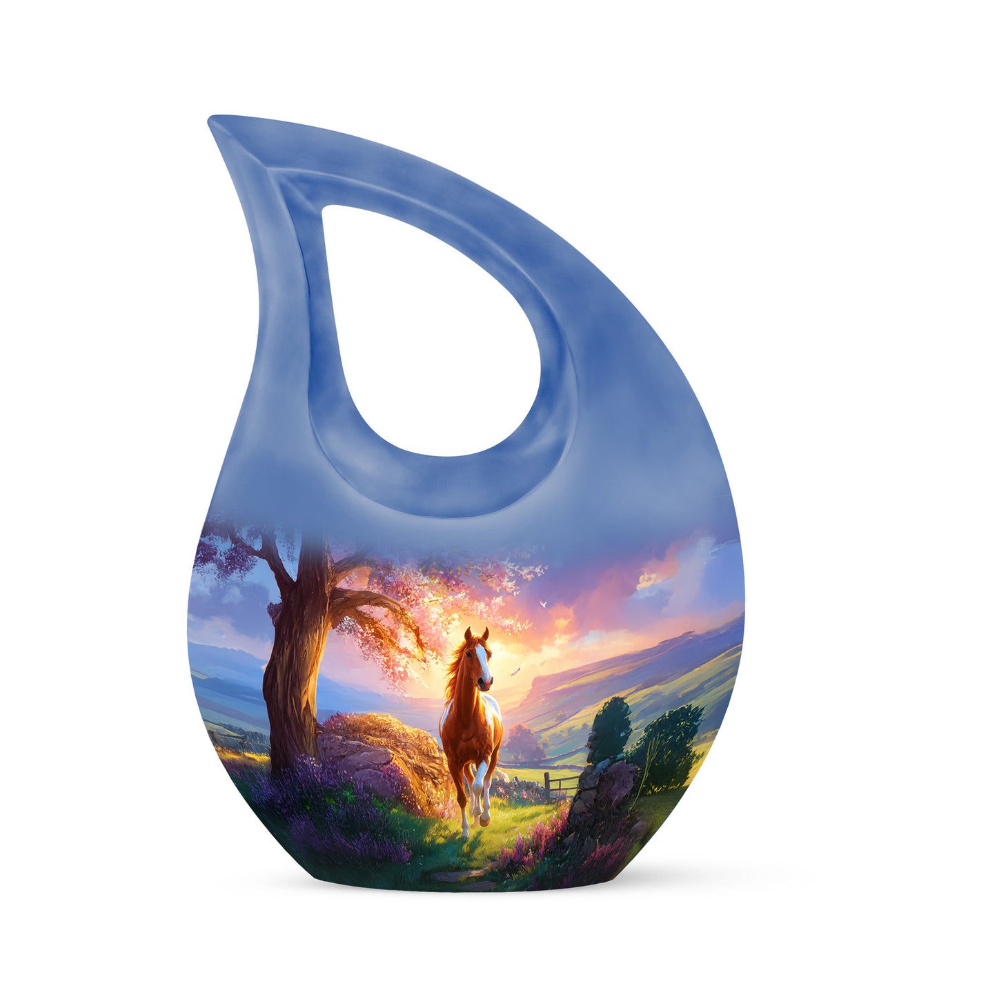 Stunning Blue Horse Promise Urn for Human Ashes - 10-inch, 200 cu in - Yatskia