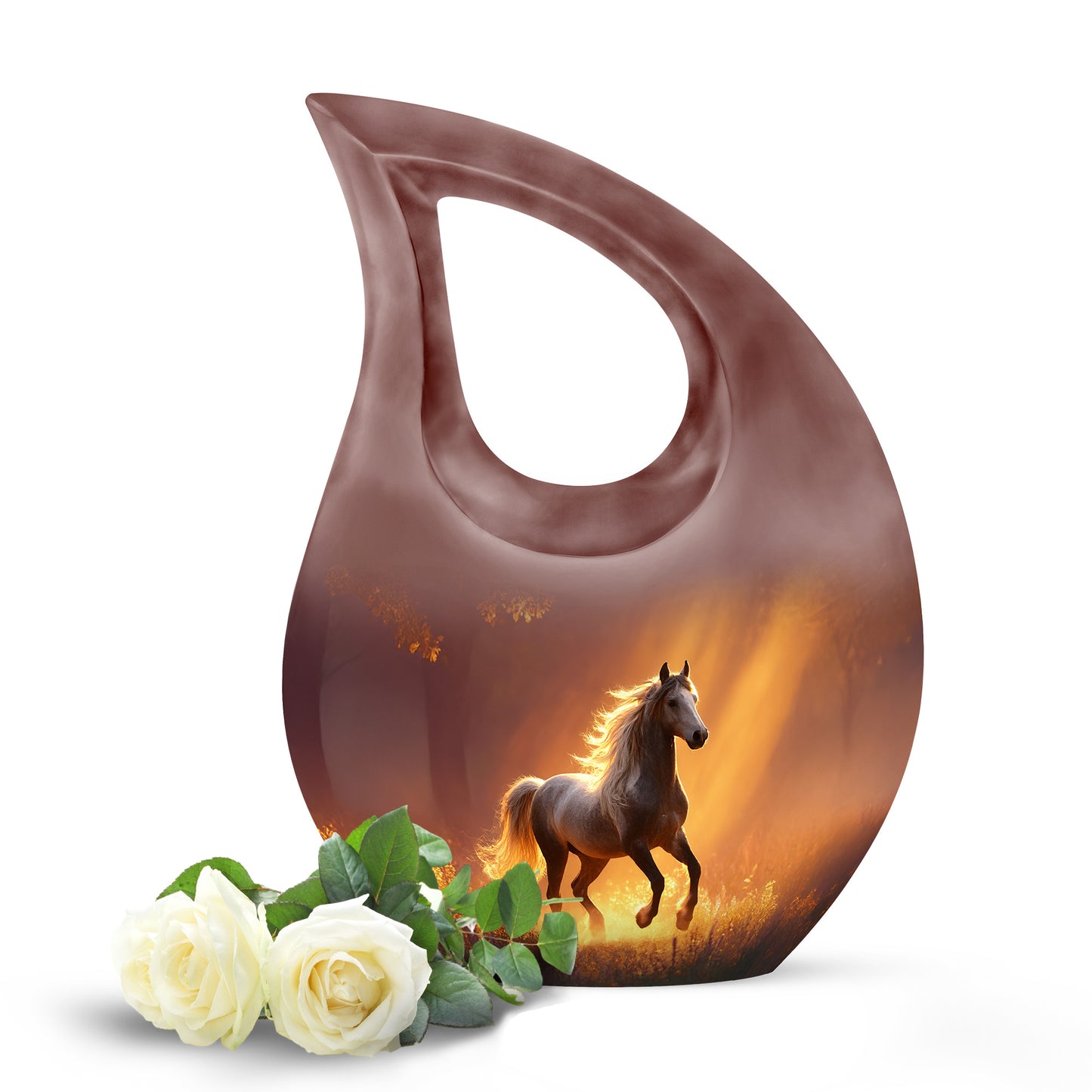 Graceful Red Horse Celebration Urn for Human Ashes - 10-inch, 200 cu in - Yatskia