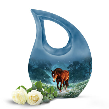 Blue Stately Horse Cremation Urns for Human Ashes - 10-inch, 200 cu in - Yatskia