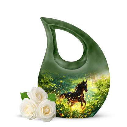 Teal Horse Cremation Urns - Honored Remembrance 10-inch, 200 cu in - Yatskia