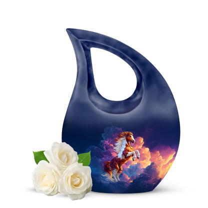 Lustrous Horse Cremation Urns for Human Ashes - Blue 10-inch - Yatskia