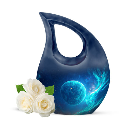 Personalized Refined Galaxy Cremation Urns - Blue 10-inch, 200 cu in - Yatskia