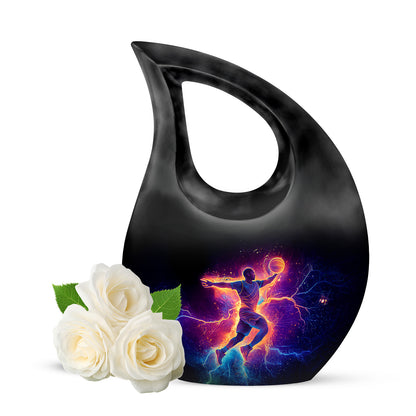 Black Treasured Basketball Cremation Urns for Human Ashes - 10-inch, 200 cu in - Yatskia