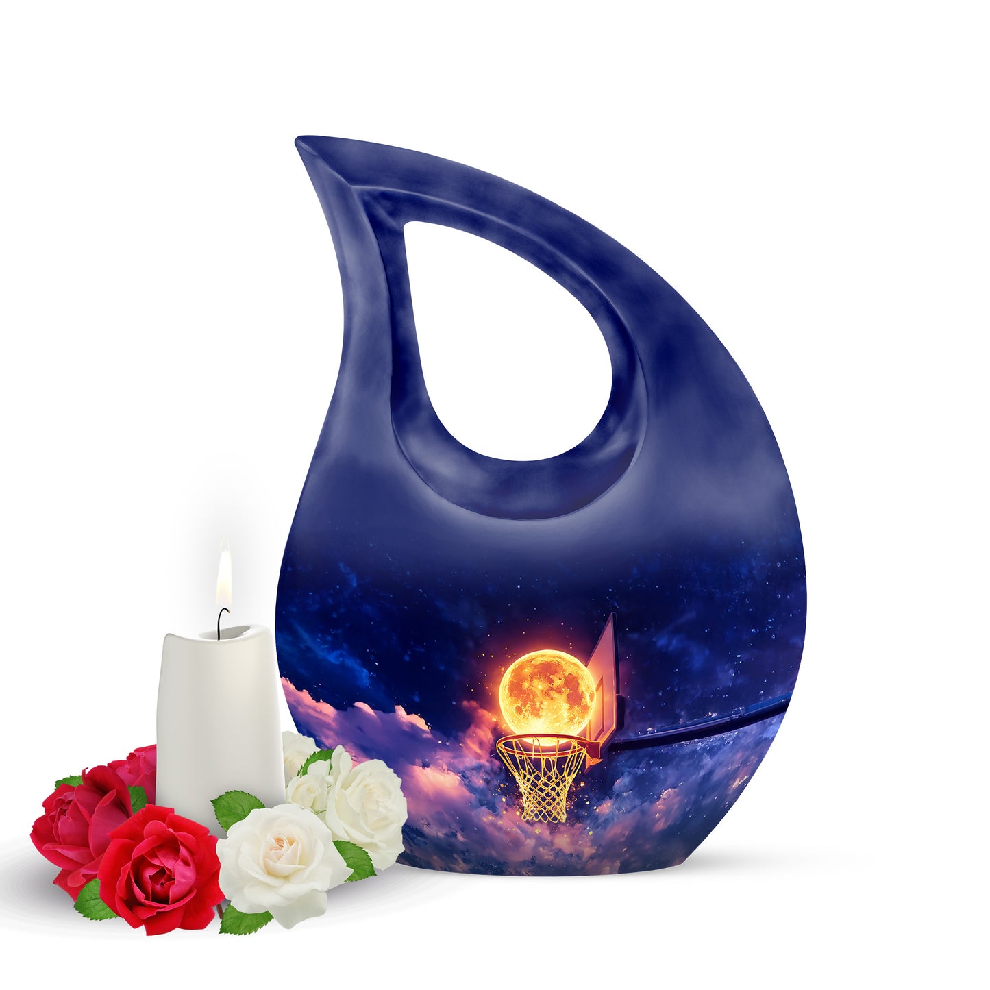 Radiant Basketball Memorial Cremation Urns - Blue 10-inch, 200 cu in - Yatskia