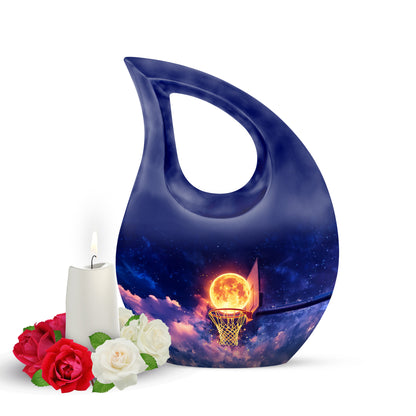 Radiant Basketball Memorial Cremation Urns - Blue 10-inch, 200 cu in - Yatskia