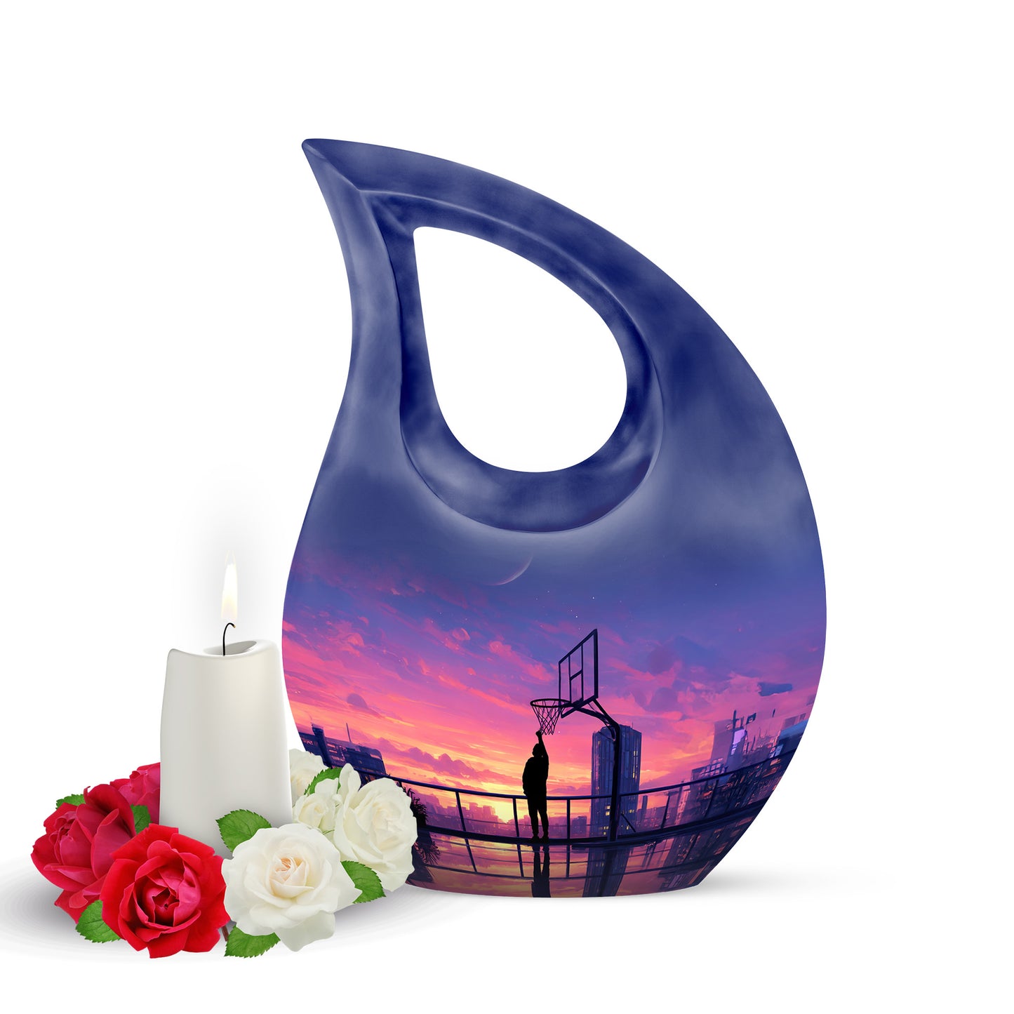 Lustrous Basketball Cremation Urns for Human Ashes - Blue 10-inch - Yatskia