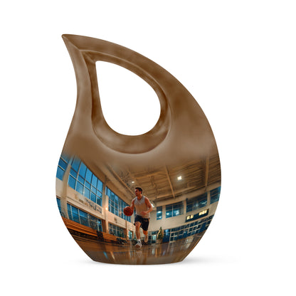 Personalized Gold Steadfast Basketball Cremation Urns for Human Ashes - 10-inch, 200 cu in - Yatskia