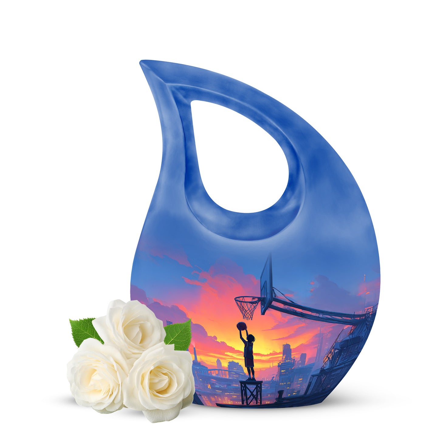 Distinguished Blue Basketball Cremation Urn for Ashes - 10-inch, 200 cu in - Yatskia