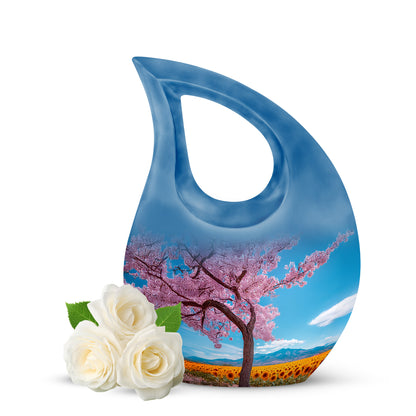 Blue Cherry Blossom Comfort Cremation Urns for Human Ashes - 10-inch, 200 cu in - Yatskia