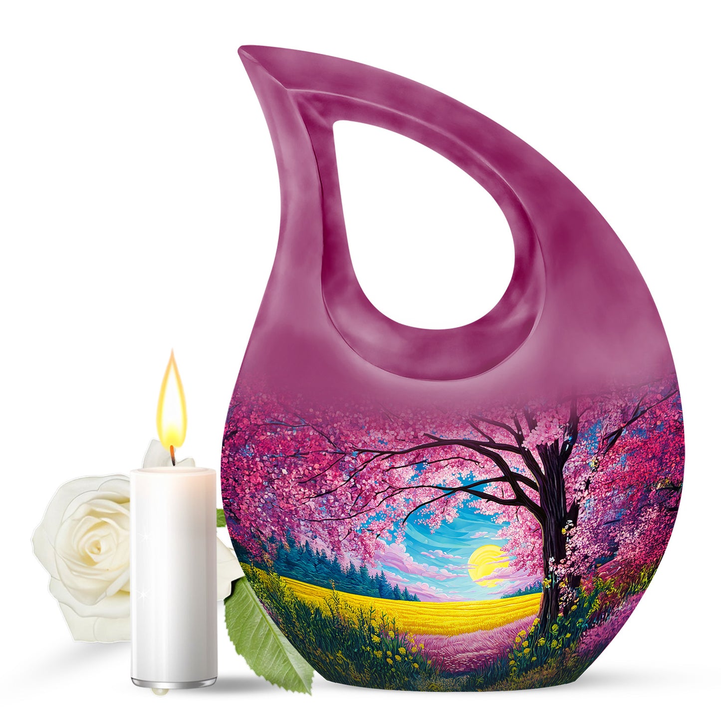 Personalized Elegant Cherry Blossom Cremation Urns - Pink 10-inch, 200 cu in - Yatskia