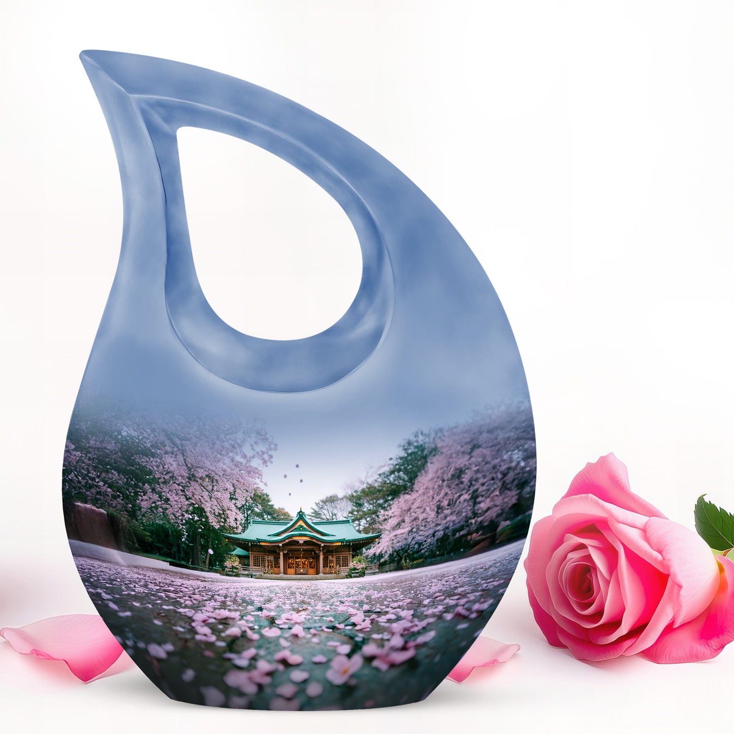 Divine White Cherry Blossom Cremation Urn for Ashes - 10-inch, 200 cu in - Yatskia
