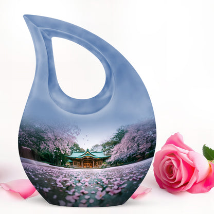 Divine White Cherry Blossom Cremation Urn for Ashes - 10-inch, 200 cu in - Yatskia