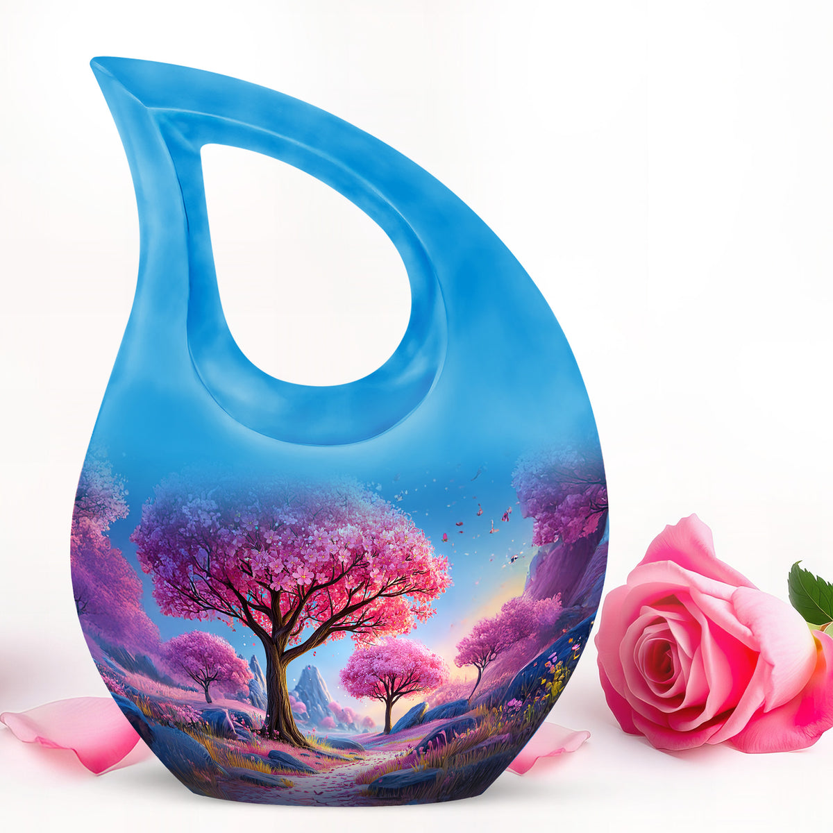 Timeless Blue Cherry Blossom Cremation Urn for Ashes - Yatskia