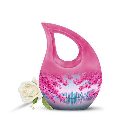Personalized Teal Sovereign Cherry Blossom Cremation Urns for Human Ashes - Yatskia