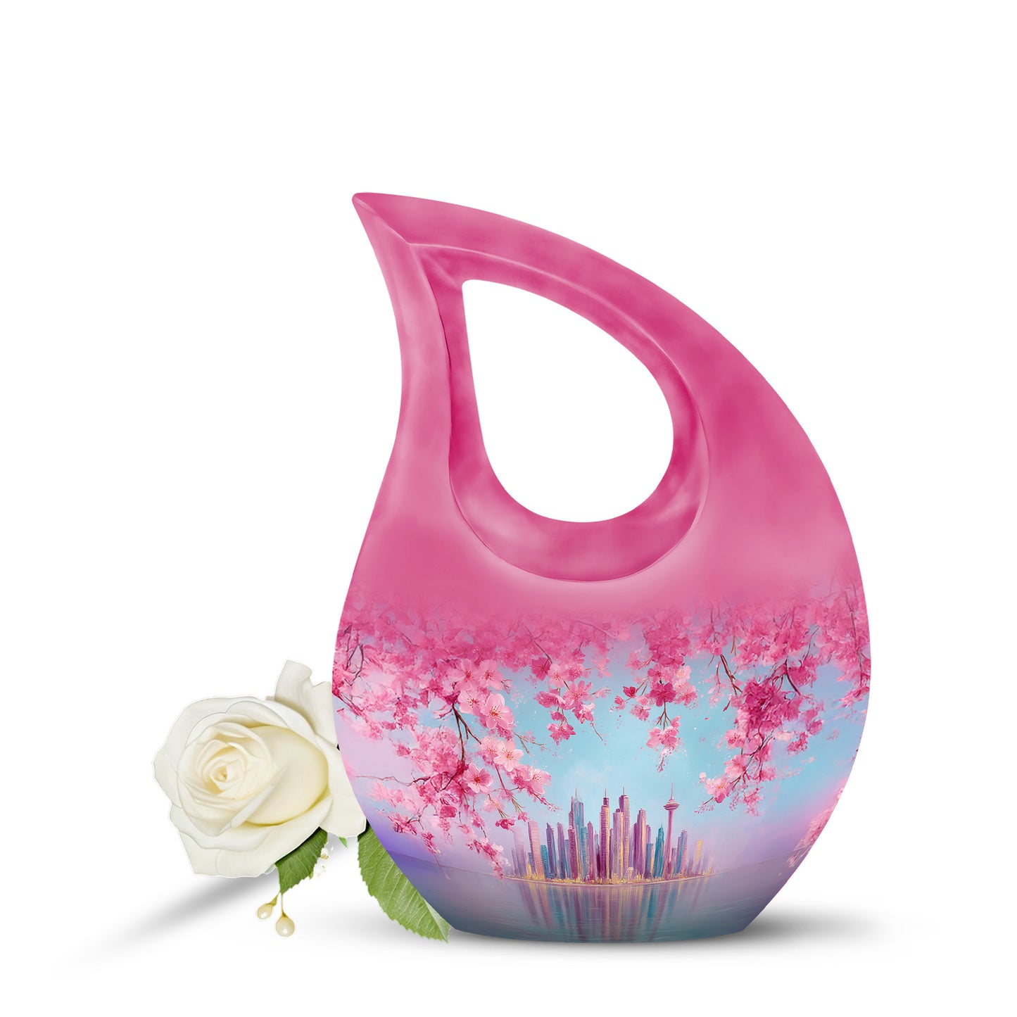 Personalized Blue Revered Cherry Blossom Cremation Urns for Human Ashes - 10-inch, 200 cu in - Yatskia