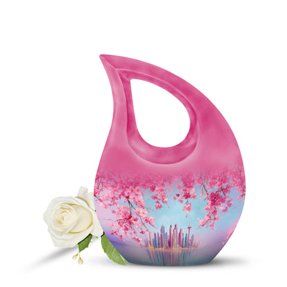 Personalized Blue Revered Cherry Blossom Cremation Urns for Human Ashes - 10-inch, 200 cu in - Yatskia