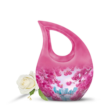 Pink Stately Cherry Blossom Cremation Urns for Human Ashes - 10-inch, 200 cu in - Yatskia