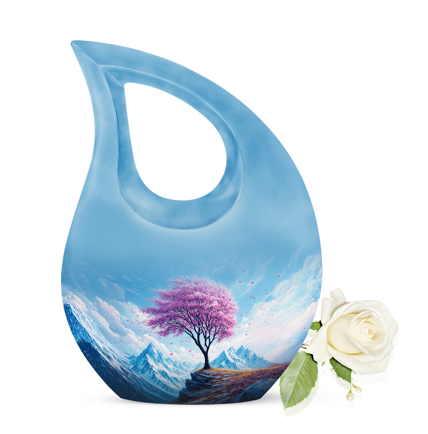Blue Stately Cherry Blossom Cremation Urns for Human Ashes - 10-inch, 200 cu in - Yatskia