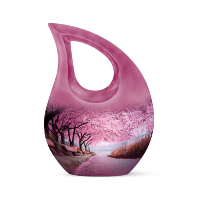 Personalized Pink Steadfast Cherry Blossom Cremation Urns for Human Ashes - 10-inch, 200 cu in - Yatskia