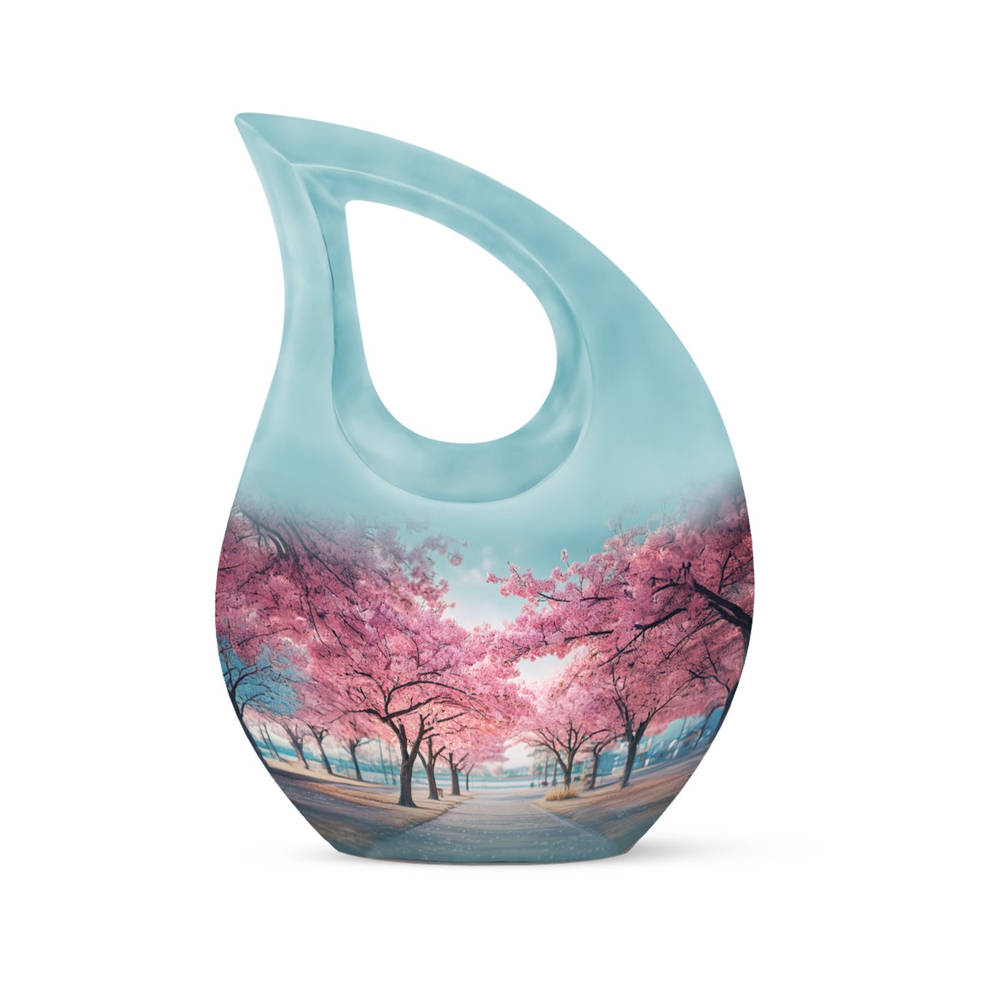 Illustrious Cherry Blossom Memorial Cremation Urns - Teal 10-inch, 200 cu in - Yatskia
